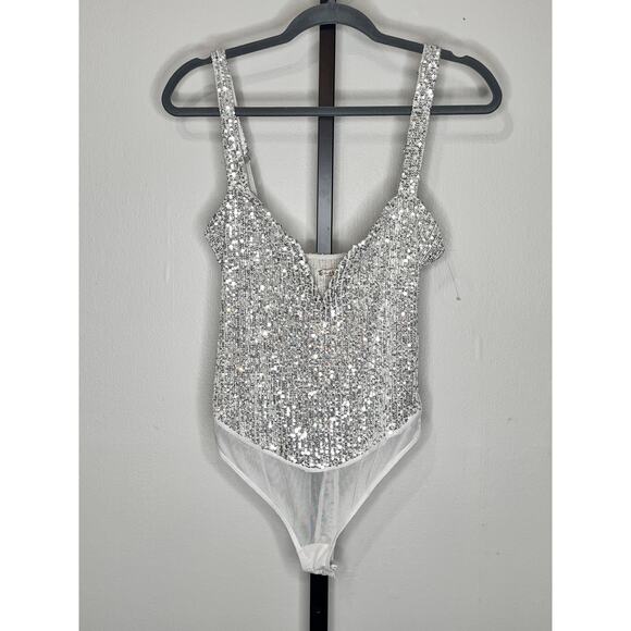 Free People Silver Sequin Bodysuit new without tags - Picture 4 of 7